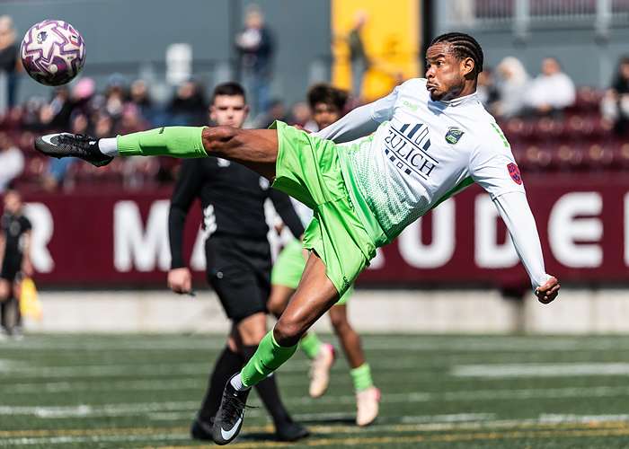 HAMILTON, ON - Apr. 11, 2026: Ontario Premier League soccer action between Sudbury Cyclones and Hamilton United at Ron Joyce Stadium.