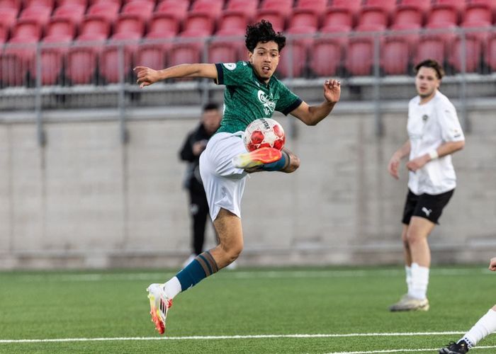 WATERLOO, ON, Apr. 27, 2025: League1 Ontario soccer action between Waterloo United and York United Academy at York Lions Stadium in TORONTO.