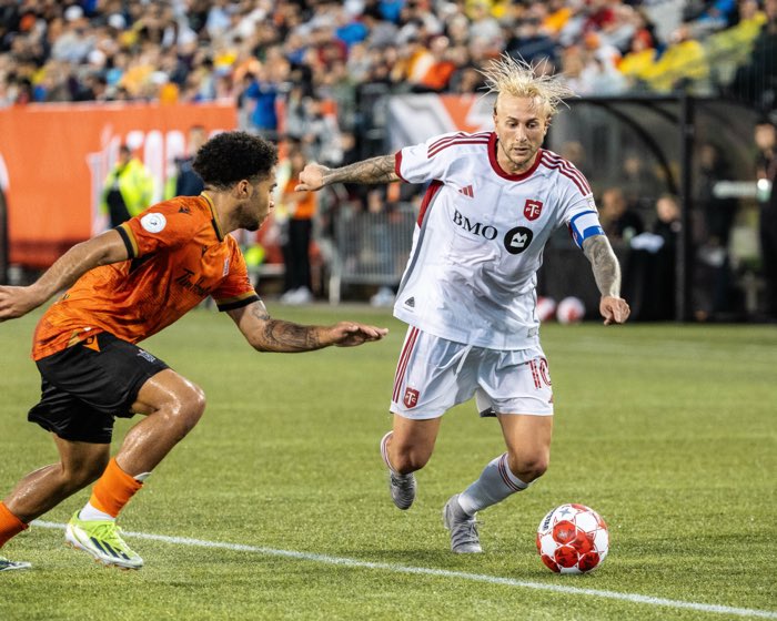 HAMILTON, ON, Jul. 10, 2024: Federico Bernardeschi of Toronto FC dribbles the ball against Forge FC during Canadian Championship semi-final action.