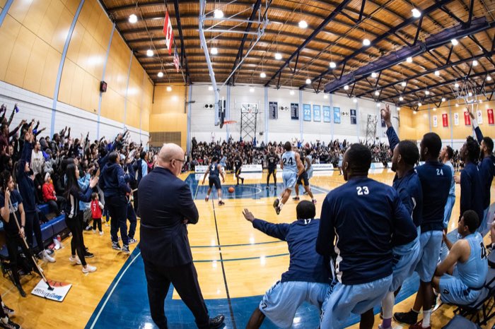 BRAMPTON, ON, Dec. 10, 2019: BRAMPTON, ON - Feb. 15, 2019: The stadium erupts during the 121st edition of 'The Game' between the Sheridan Bruins and the Humber Hawks.