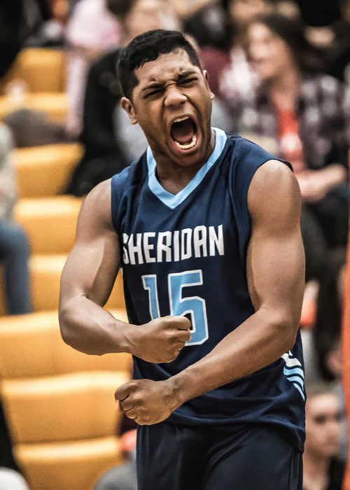 HAMILTON, ON: HAMILTON, ON - Feb. 23, 2017: Shaun Lasala of the Sheridan Bruins celebrates after a kill against the Mohawk Mountaineers.