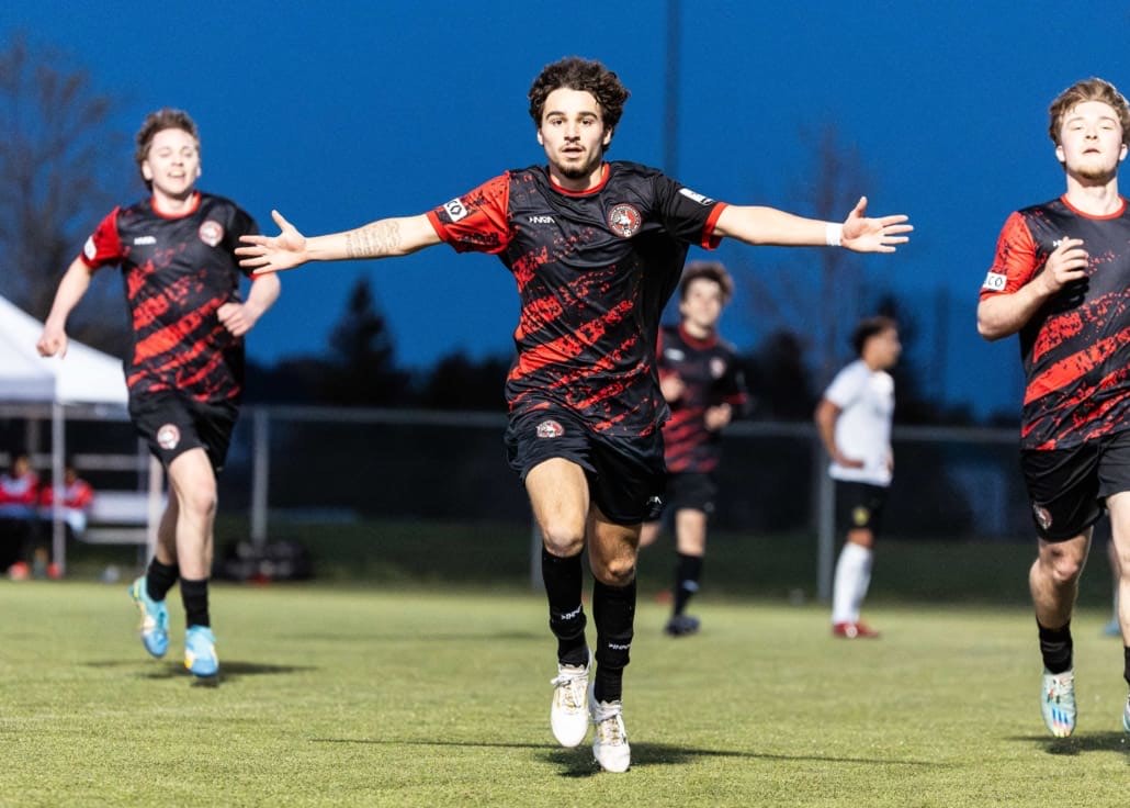 League1 Ontario soccer action between North Mississauga SC and Waterloo United on May 9, 2025 at RIM Park in Waterloo