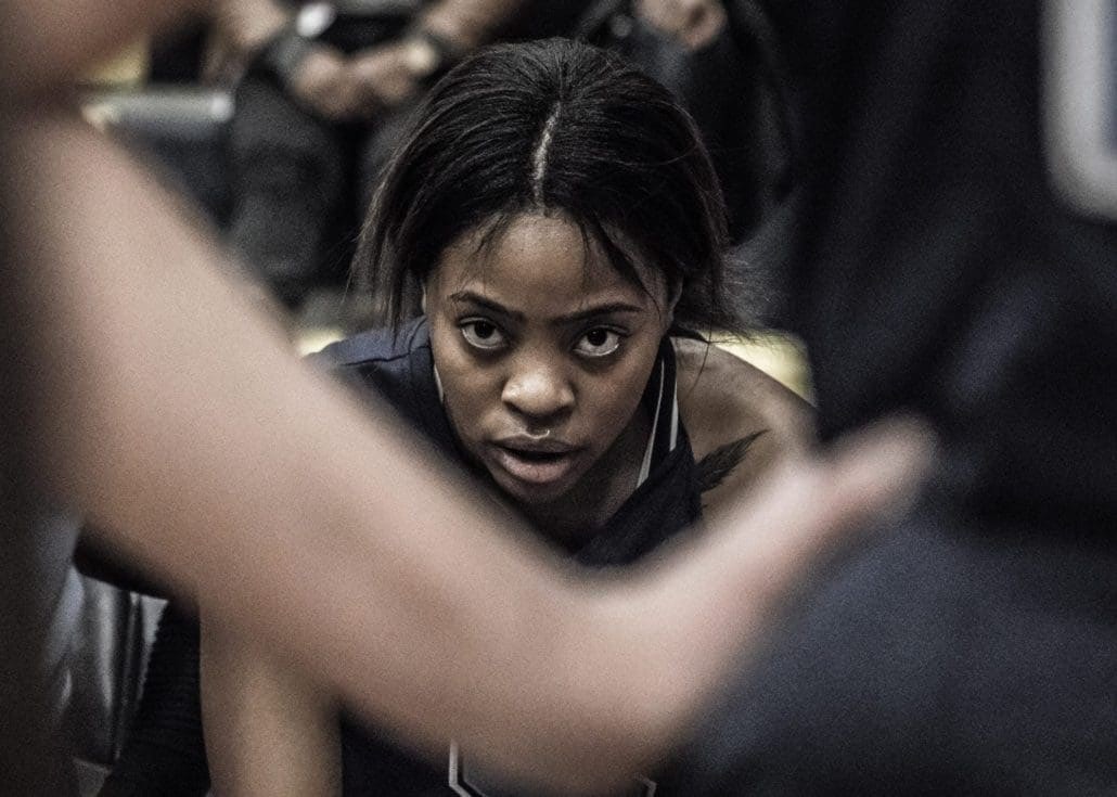 TORONTO, ON - Nov. 12, 2016 - Theresa Brown of the Sheridan Bruins looks onward at her teammates during a time-out.