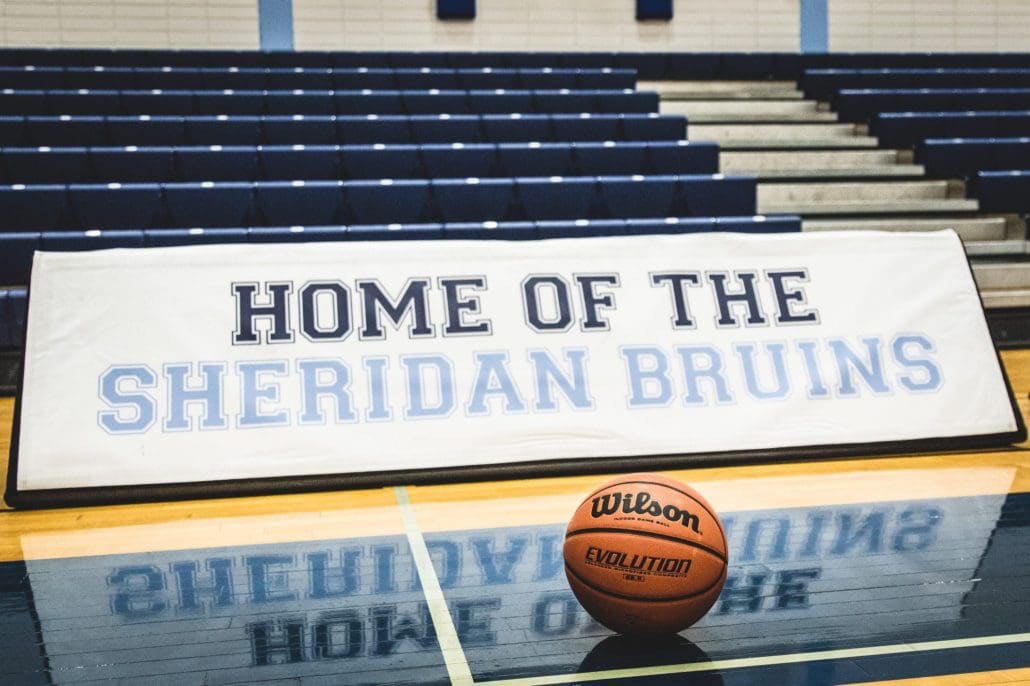 BRAMPTON, ON - Nov. 27, 2016 - A ball sits on the Sheridan Bruins court prior to OCAA women's basketball action.