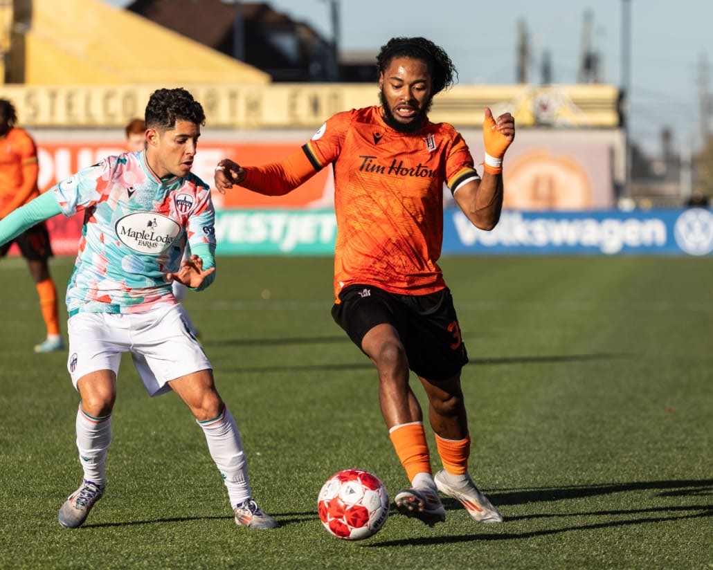 Canadian Premier League semi-final soccer action between Atlético Ottawa and Forge FC on November 2, 2024 at Tim Hortons Field in Hamilton