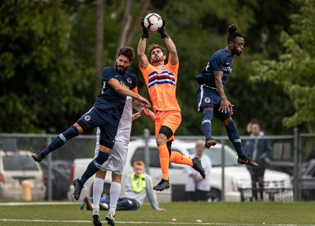 Sports Photography – League1 Ontario Playoffs, Men's Soccer, Woodbridge Strikers and Oakville Blue Devils in Oakville, Ontario, Canada at Bronte Athletic Park