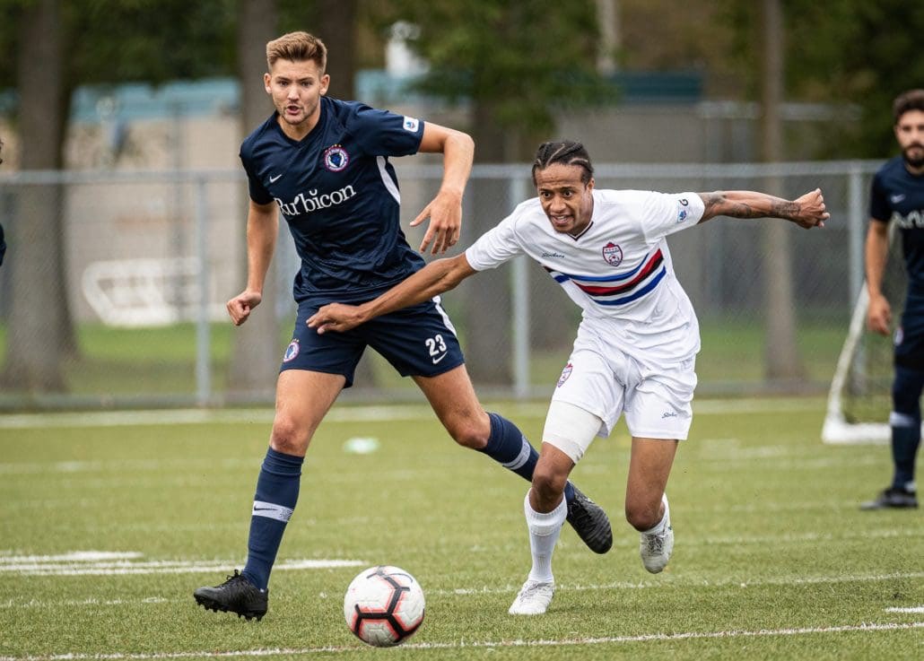 Sports Photography – League1 Ontario Playoffs, Men's Soccer, Woodbridge Strikers and Oakville Blue Devils in Oakville, Ontario, Canada at Bronte Athletic Park