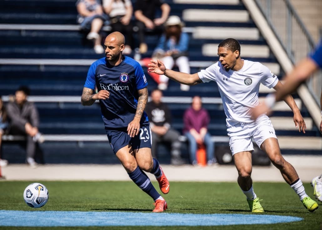 League1 Ontario soccer game between the Oakville Blue Devils and Pickering FC