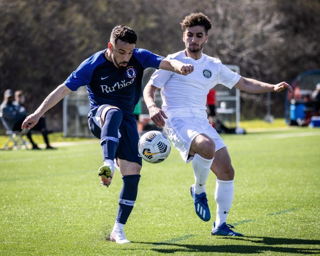 League1 Ontario soccer game between the Oakville Blue Devils and Pickering FC