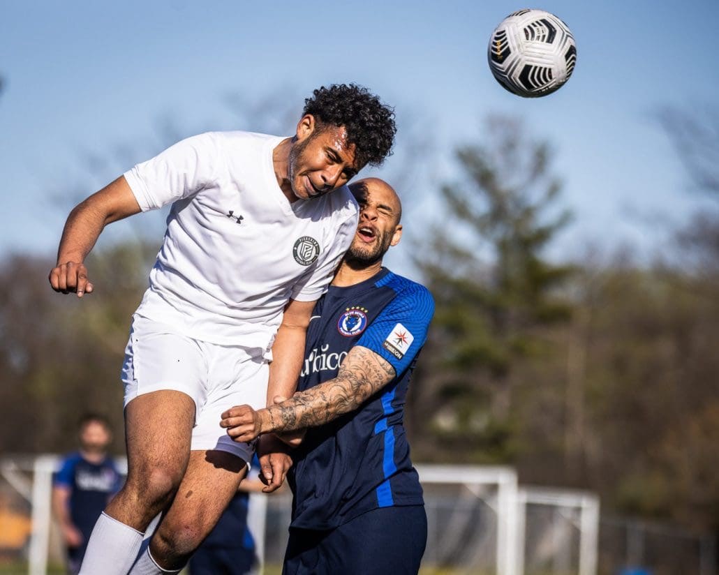 League1 Ontario soccer game between the Oakville Blue Devils and Pickering FC