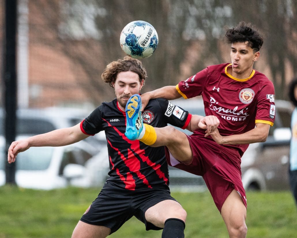 ST. CATHARINES, ON - Apr 21, 2024: League1 Ontario soccer game between St. Catharines Roma Wolves and North Mississauga SC. (Photo by Kevin Raposo / League1 Ontario)