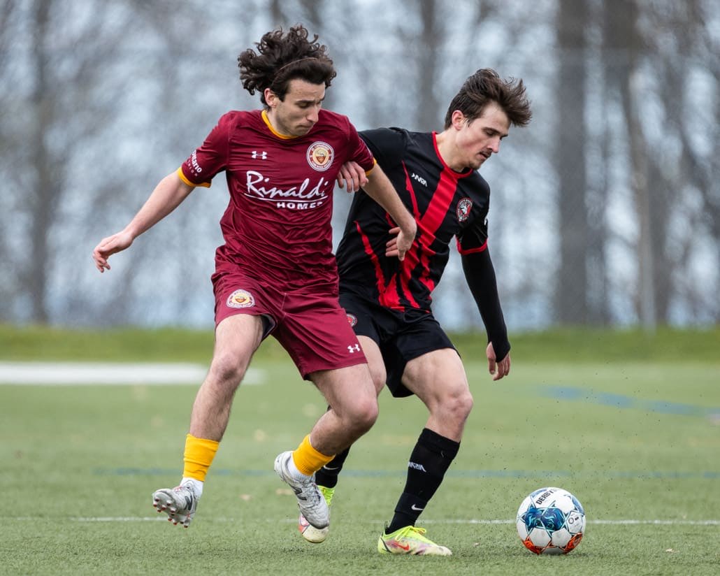 ST. CATHARINES, ON - Apr 21, 2024: League1 Ontario soccer game between St. Catharines Roma Wolves and North Mississauga SC. (Photo by Kevin Raposo / League1 Ontario)