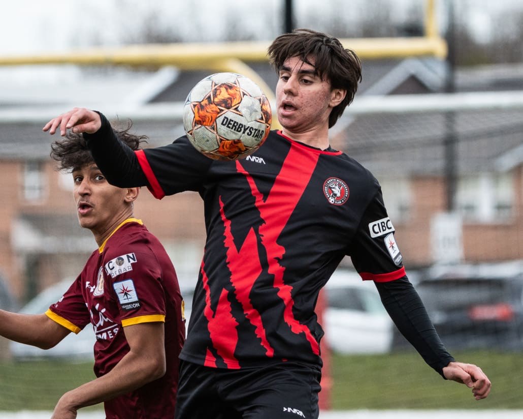 ST. CATHARINES, ON - Apr 21, 2024: League1 Ontario soccer game between St. Catharines Roma Wolves and North Mississauga SC. (Photo by Kevin Raposo / League1 Ontario)