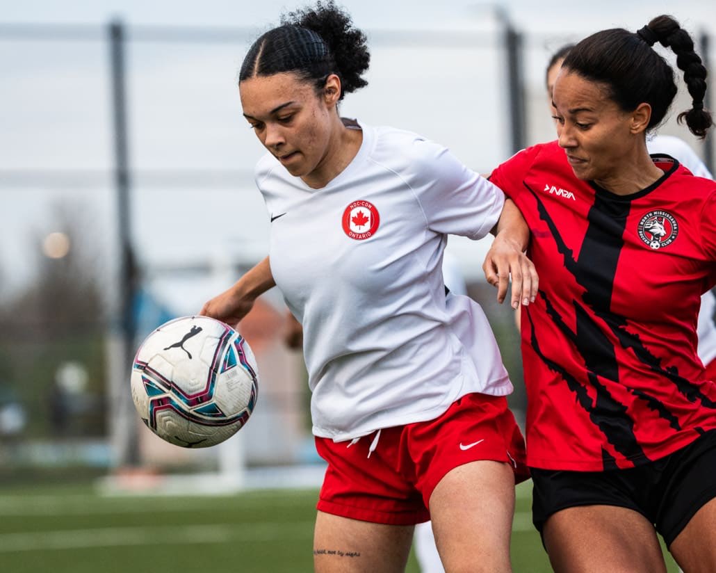 League1 Ontario action between NDC Ontario and North Mississauga SC on May 4, 2024 at Churchill Meadows in Mississauga