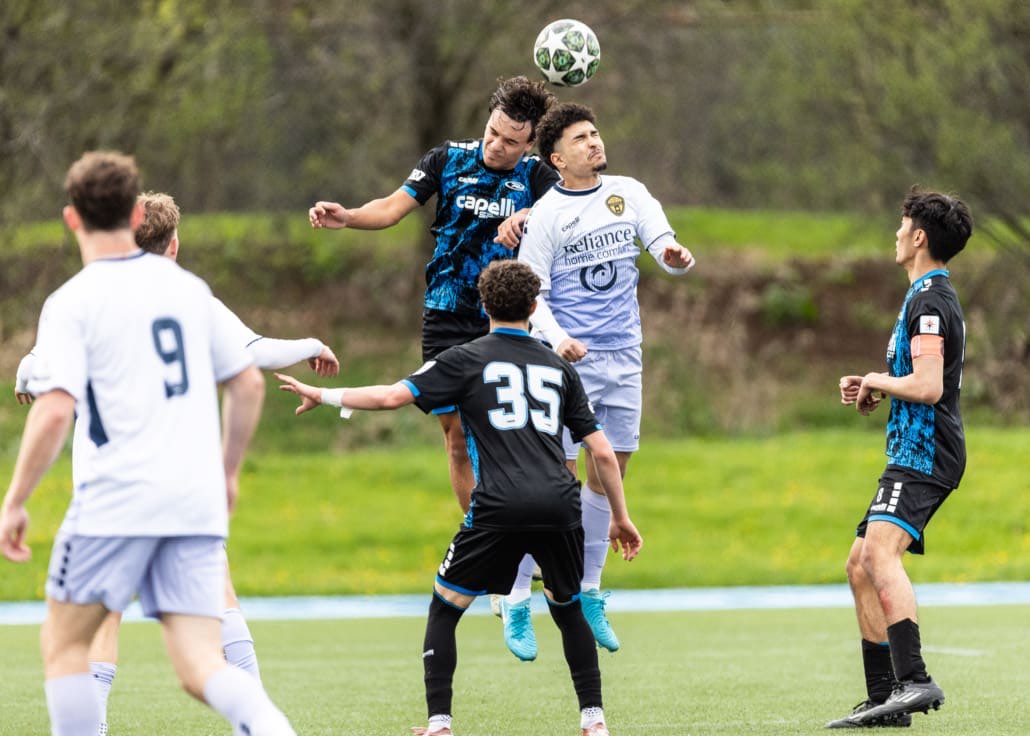 League1 Ontario soccer action between Oakville SC and Rush Academy on May 3, 2025 at Sheridan College in Oakville