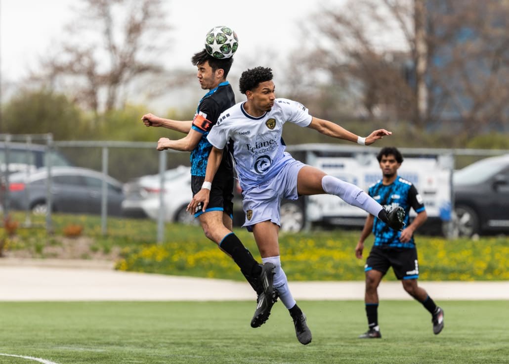 League1 Ontario soccer action between Oakville SC and Rush Academy on May 3, 2025 at Sheridan College in Oakville