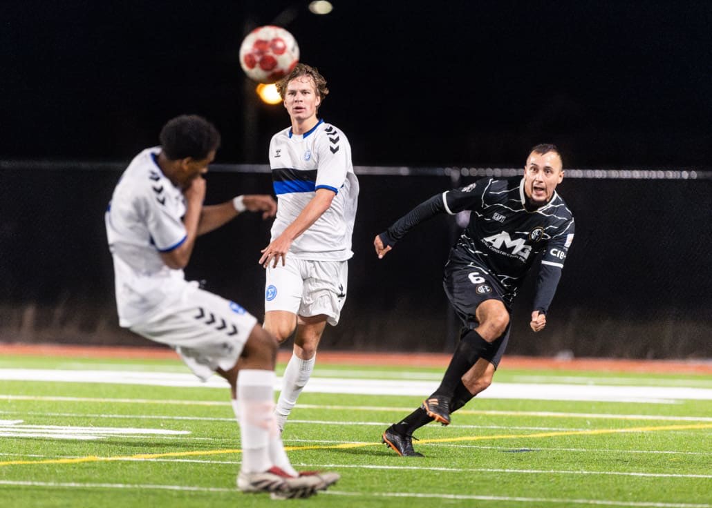 League1 Ontario soccer action between Sigma FC and Scrosoppi FC on April 22, 2025 at St. Kateri in Milton