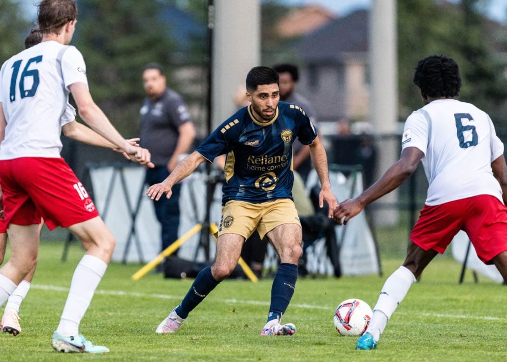 League1 Ontario soccer action between Vaughan Azzurri and Oakville SC on June 18, 2025 at Pine Glen Park in Oakville
