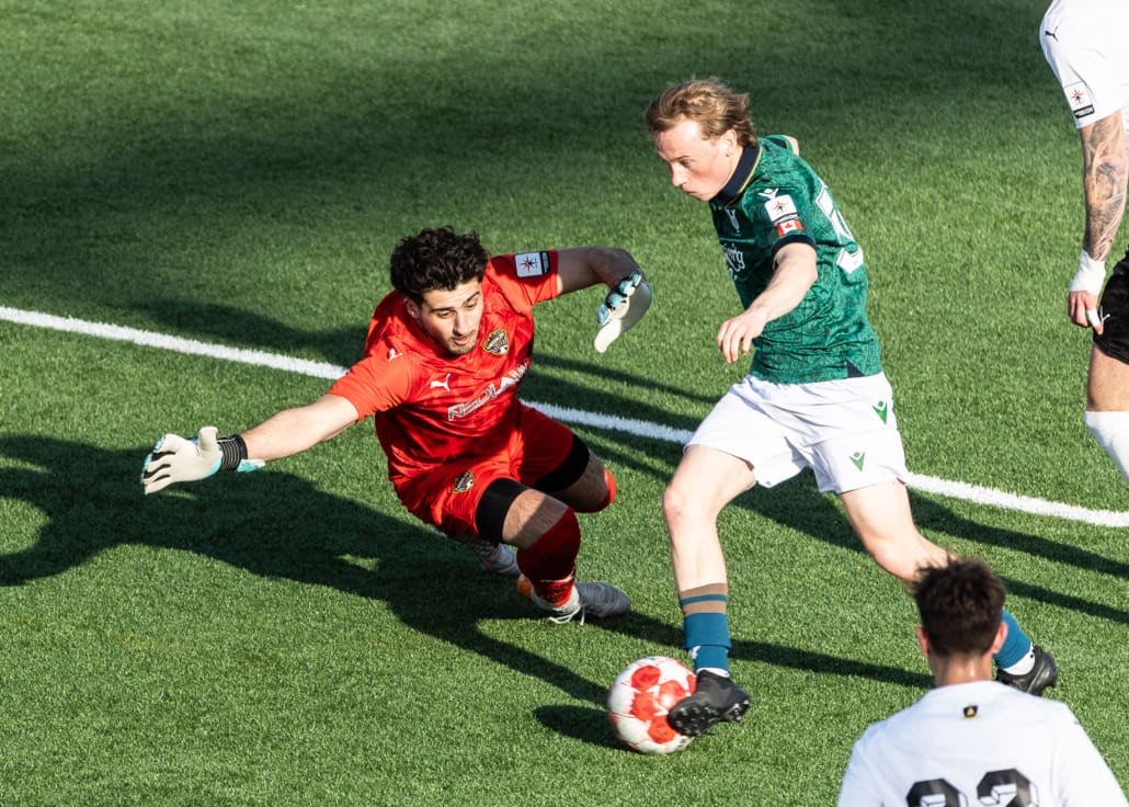 League1 Ontario soccer action between Waterloo United and York United Academy on April 27, 2025 at York Lions Stadium in Toronto