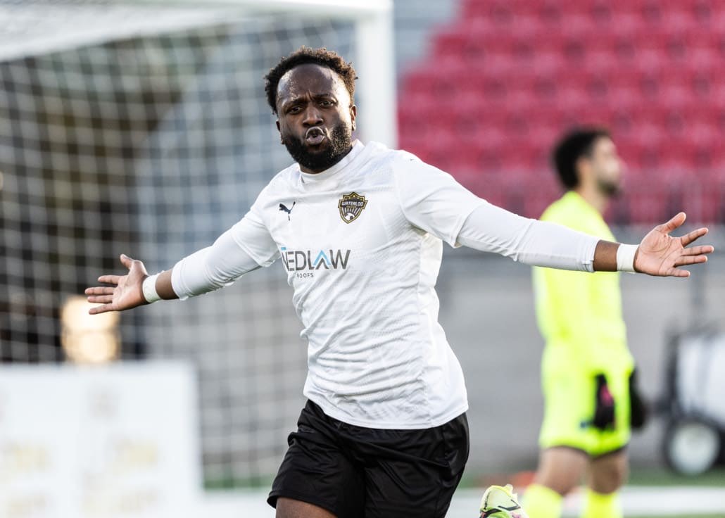 League1 Ontario soccer action between Waterloo United and York United Academy on April 27, 2025 at York Lions Stadium in Toronto
