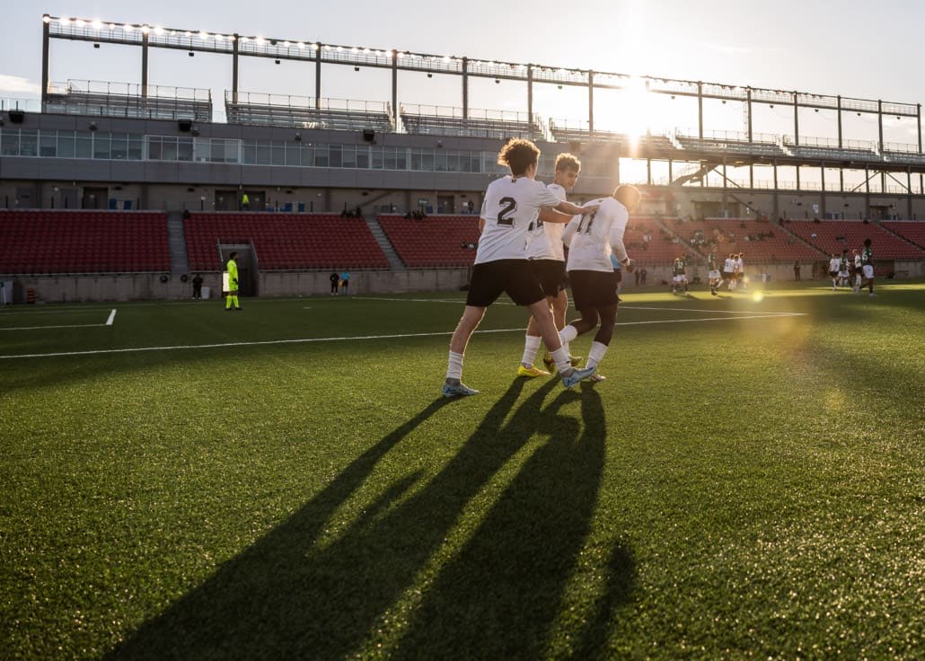 League1 Ontario soccer action between Waterloo United and York United Academy on April 27, 2025 at York Lions Stadium in Toronto
