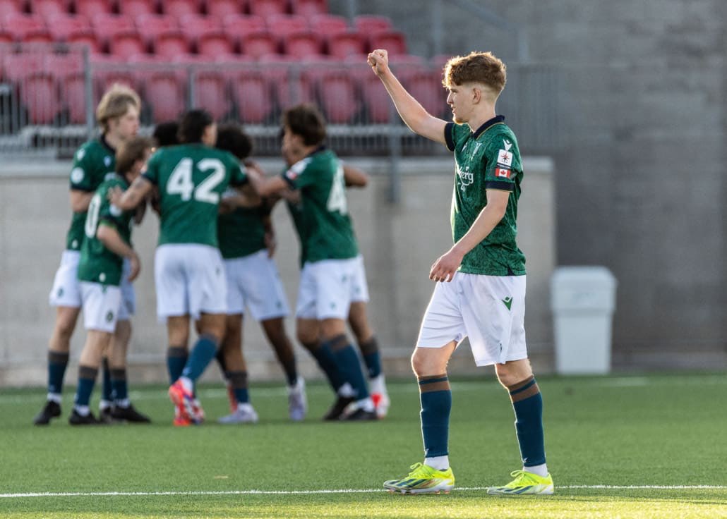League1 Ontario soccer action between Waterloo United and York United Academy on April 27, 2025 at York Lions Stadium in Toronto
