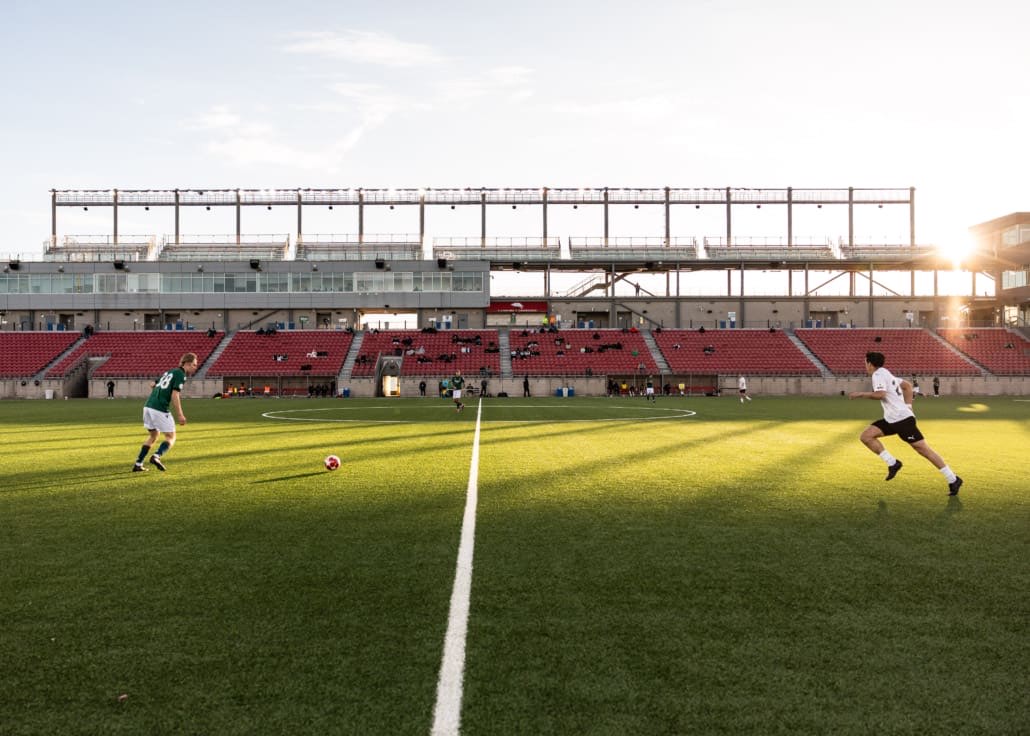League1 Ontario soccer action between Waterloo United and York United Academy on April 27, 2025 at York Lions Stadium in Toronto