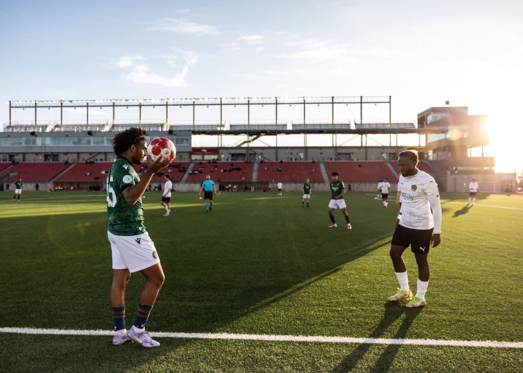 League1 Ontario soccer action between Waterloo United and York United Academy on April 27, 2025 at York Lions Stadium in Toronto
