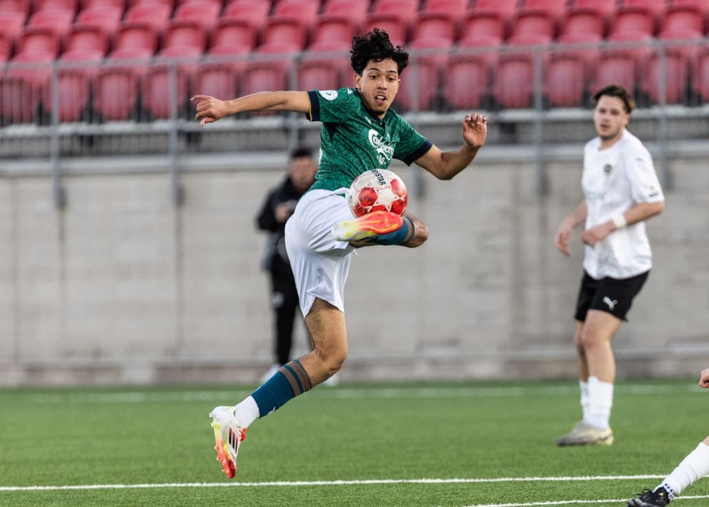 League1 Ontario soccer action between Waterloo United and York United Academy on April 27, 2025 at York Lions Stadium in Toronto