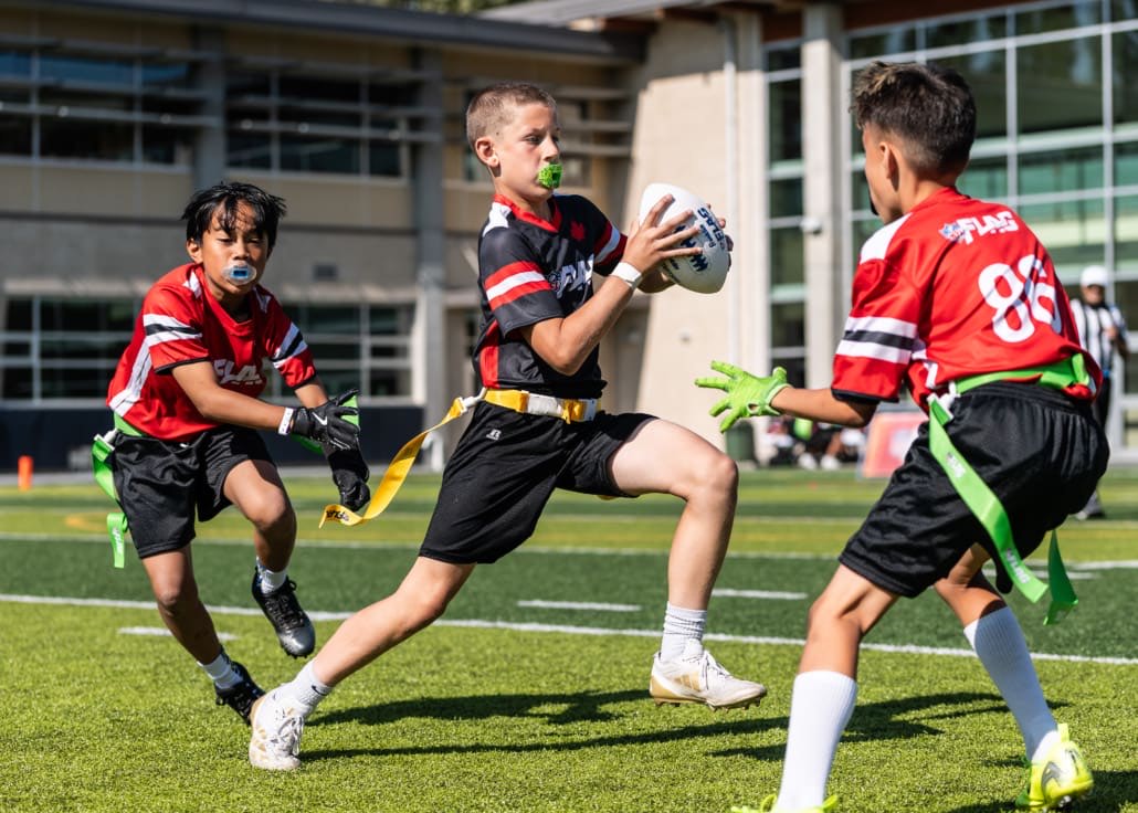 NFL Flag Regionals in flag football action on June 1, 2025 at Notre Dame Secondary School in Vancouver