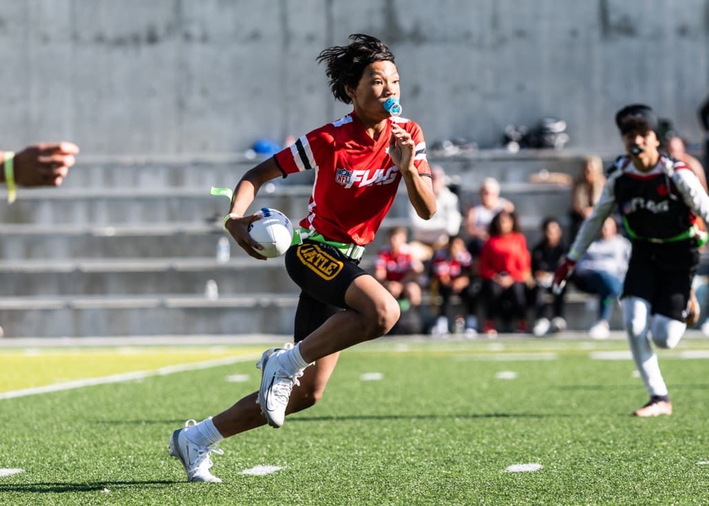 NFL Flag Regionals in flag football action on June 1, 2025 at Notre Dame Secondary School in Vancouver