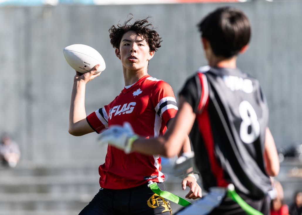 NFL Flag Regionals in flag football action on June 1, 2025 at Notre Dame Secondary School in Vancouver