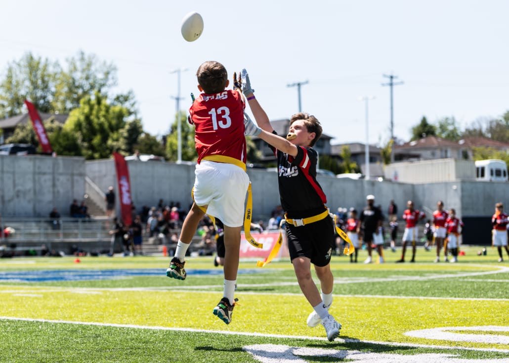NFL Flag Regionals in flag football action on June 1, 2025 at Notre Dame Secondary School in Vancouver