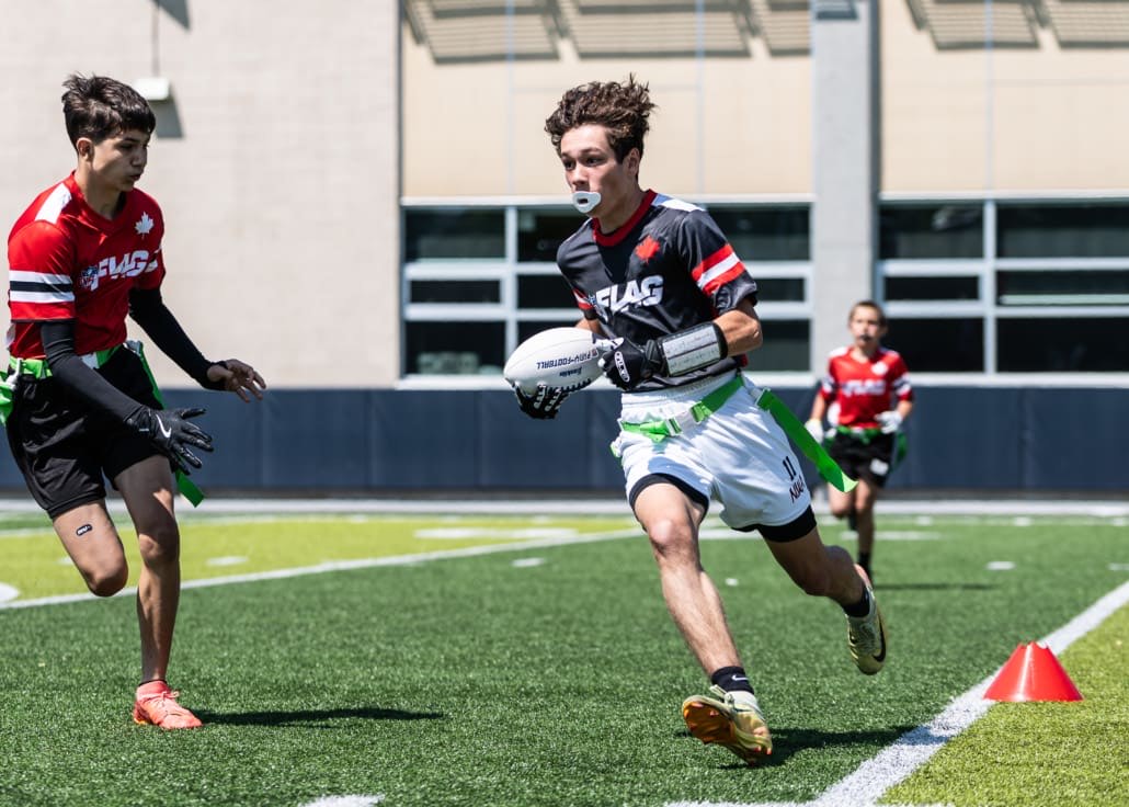 NFL Flag Regionals in flag football action on June 1, 2025 at Notre Dame Secondary School in Vancouver
