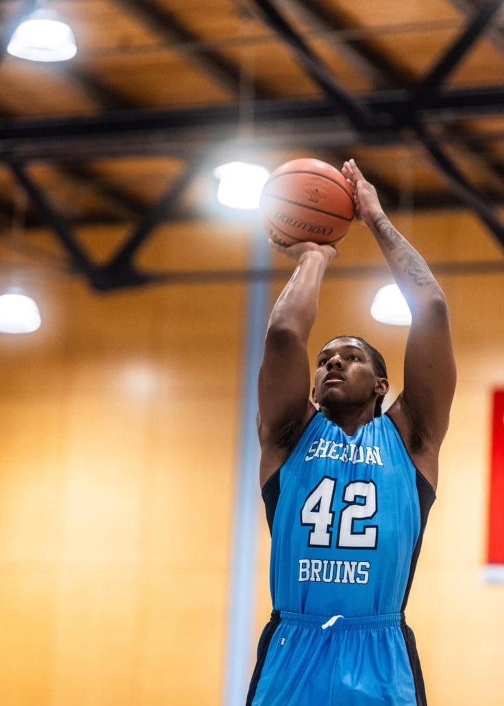 BRAMPTON, ON - Jan 27, 2024: Ontario Colleges Athletic Association basketball game between the St. Clair Saints and the Sheridan Bruins. (Photo by Kevin Raposo / Sheridan Bruins)