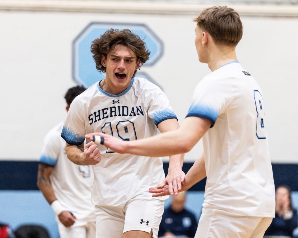 Ontario Colleges Athletic Association volleyball action between the Boreal Vipères and Sheridan Bruins on February 8, 2026 at Sheridan College in Oakville