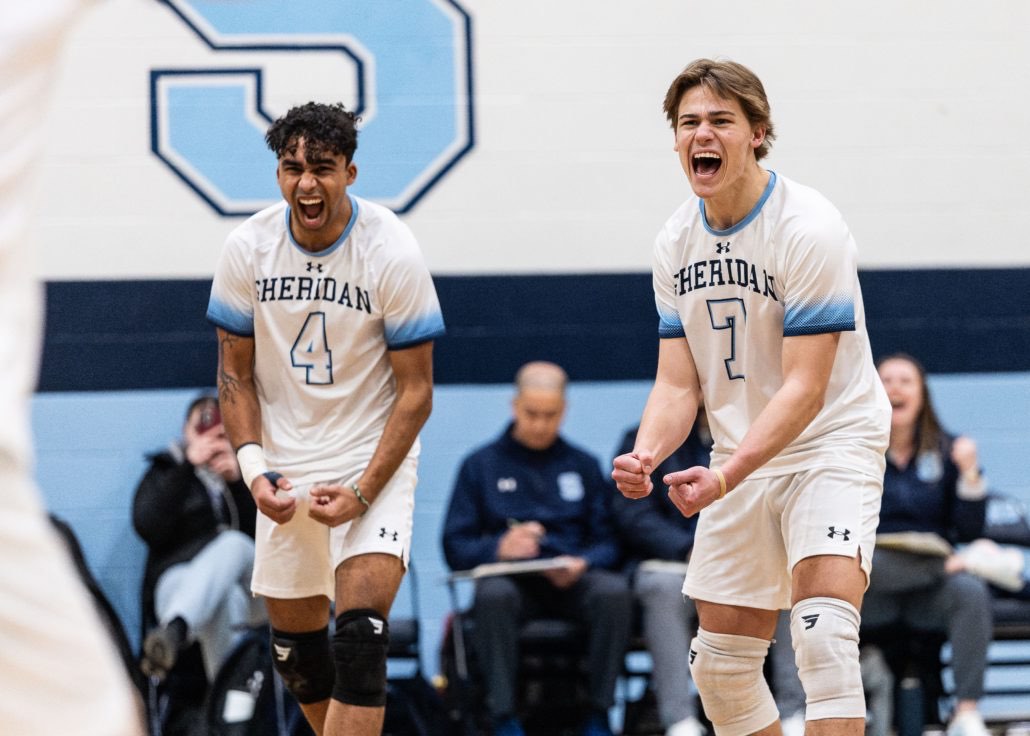 Ontario Colleges Athletic Association volleyball action between the Boreal Vipères and Sheridan Bruins on February 8, 2026 at Sheridan College in Oakville