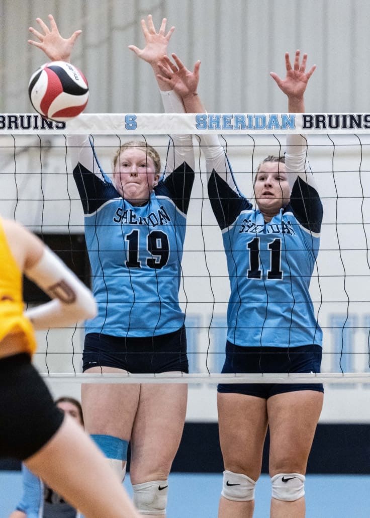 Ontario Colleges Athletic Association (OCAA) volleyball action between Sheridan and Cambrian on November 3, 2024 at Sheridan College in Oakville