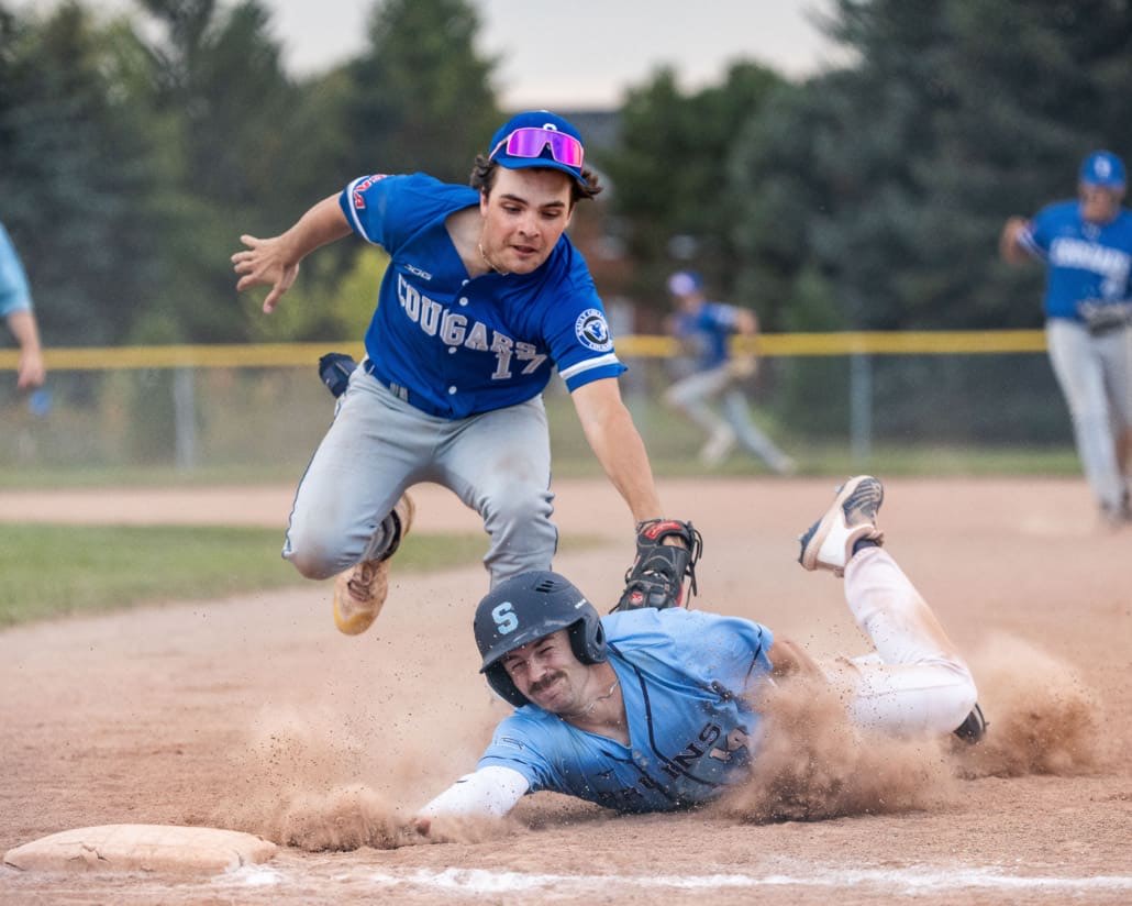 Ontario Colleges Athletic Association (OCAA) baseball action between Sault and Sheridan on September 21, 2024 at Quenippenon Meadows Community Park
