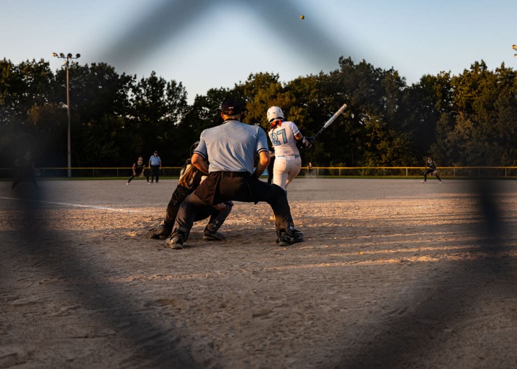 Ontario Colleges Athletic Association softball action between the Conestoga Condors and the Sheridan Bruins on September 18, 2025 at Quenippenon Meadows Community Park