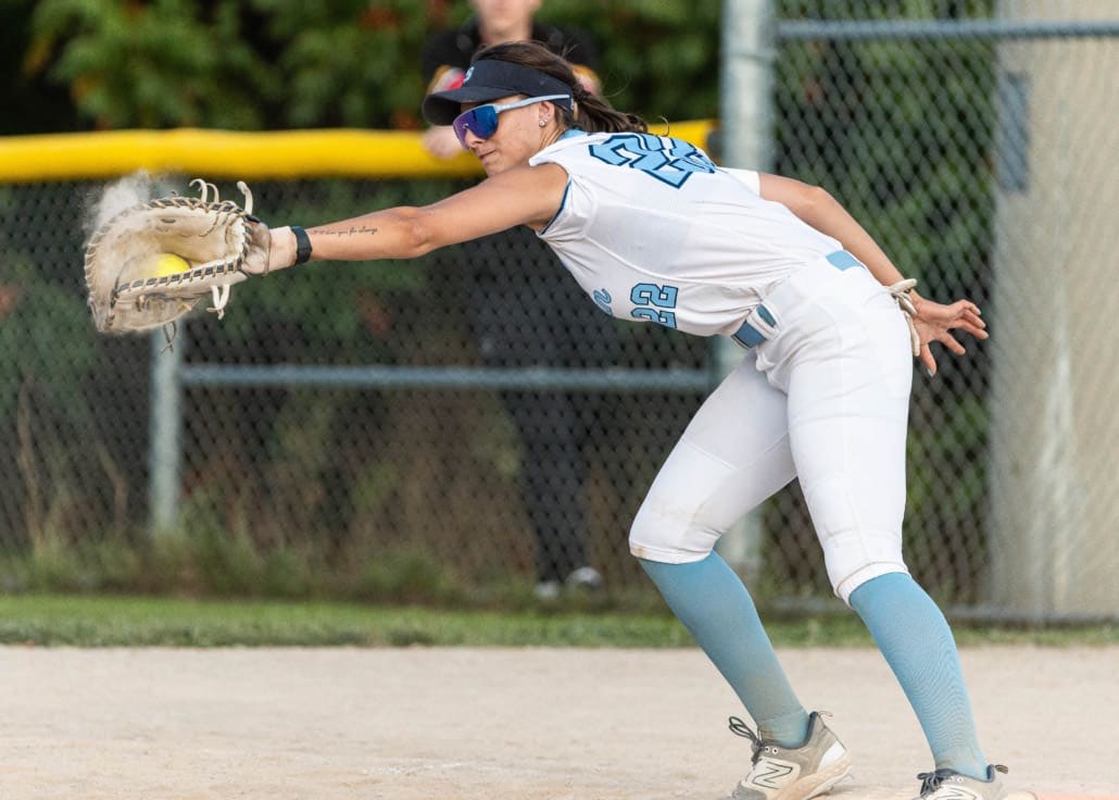 Ontario Colleges Athletic Association softball action between the Conestoga Condors and the Sheridan Bruins on September 18, 2025 at Quenippenon Meadows Community Park