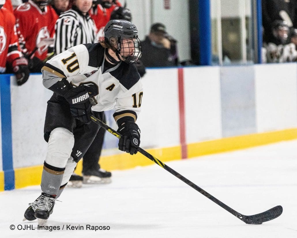 Sports Photography – Ontario Junior Hockey League, Regular Season, Men's Hockey, Brantford 99ers Blues and Milton Menace in Milton, Ontario, Canada at Milton Memorial Arena