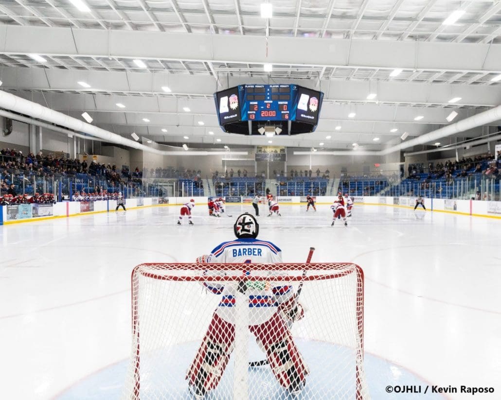 Sports Photography – OJHL (Ontario Junior Hockey League) Buckland Cup, Game #3, Men’s Hockey, Marham Royals vs. Oakville Blades in Oakville, Ontario, Canada at Sixteen Mile Sports Complex