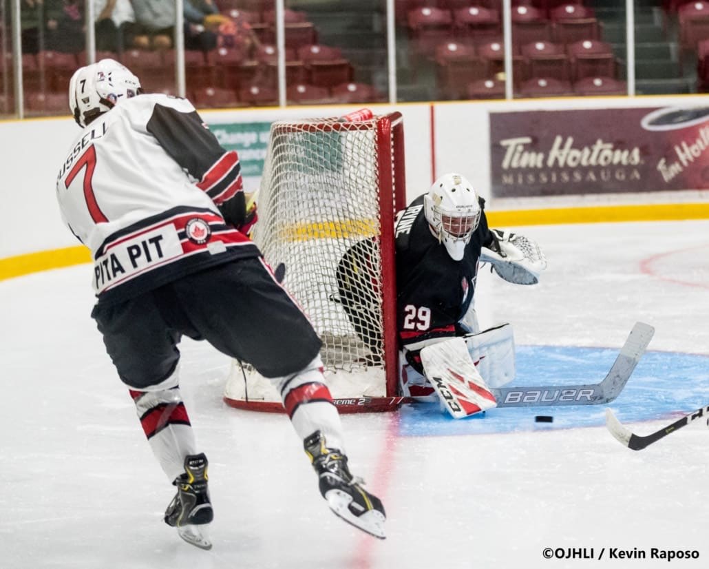 Sports Photography – Ontario Junior Hockey League, Regular Season, Men's Hockey, Georgetown Raiders and Mississauga Chargers in Mississauga, Ontario, Canada at Port Credit Memorial Arena