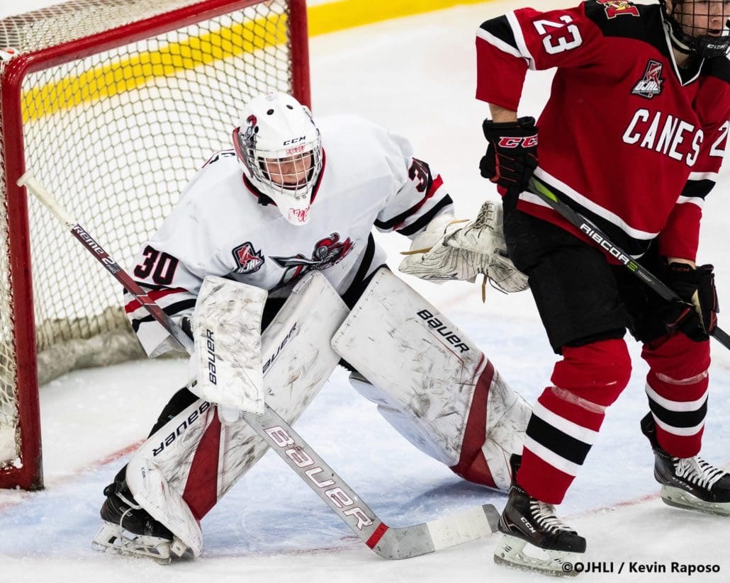 Sports Photography – OJHL (Ontario Junior Hockey League) Men's Hockey, Newmarket Hurricanes vs. Mississauga Chargers in Mississauga, Ontario, Canada at Port Credit Memorial Arena