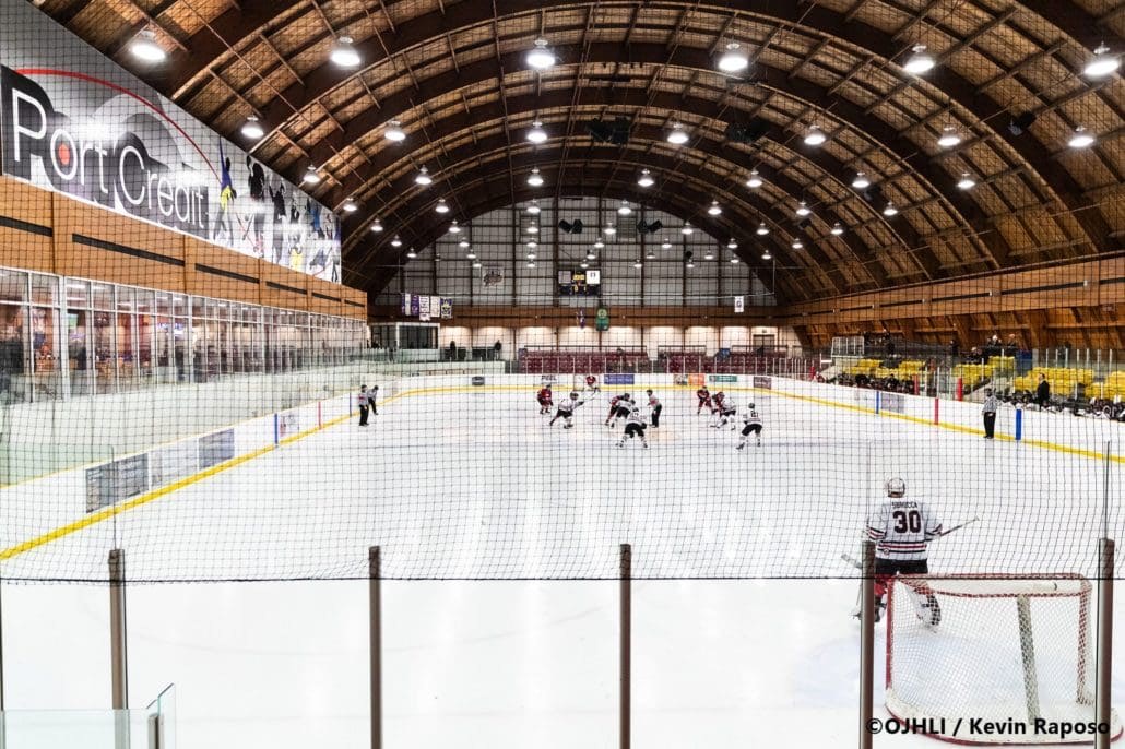 Sports Photography – OJHL (Ontario Junior Hockey League) Men's Hockey, Newmarket Hurricanes vs. Mississauga Chargers in Mississauga, Ontario, Canada at Port Credit Memorial Arena