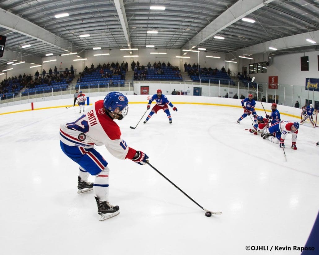 Ontario Junior Hockey League, post-season first round. Game six of the best of seven series between the Oakville Blades and Toronto Jr. Canadiens