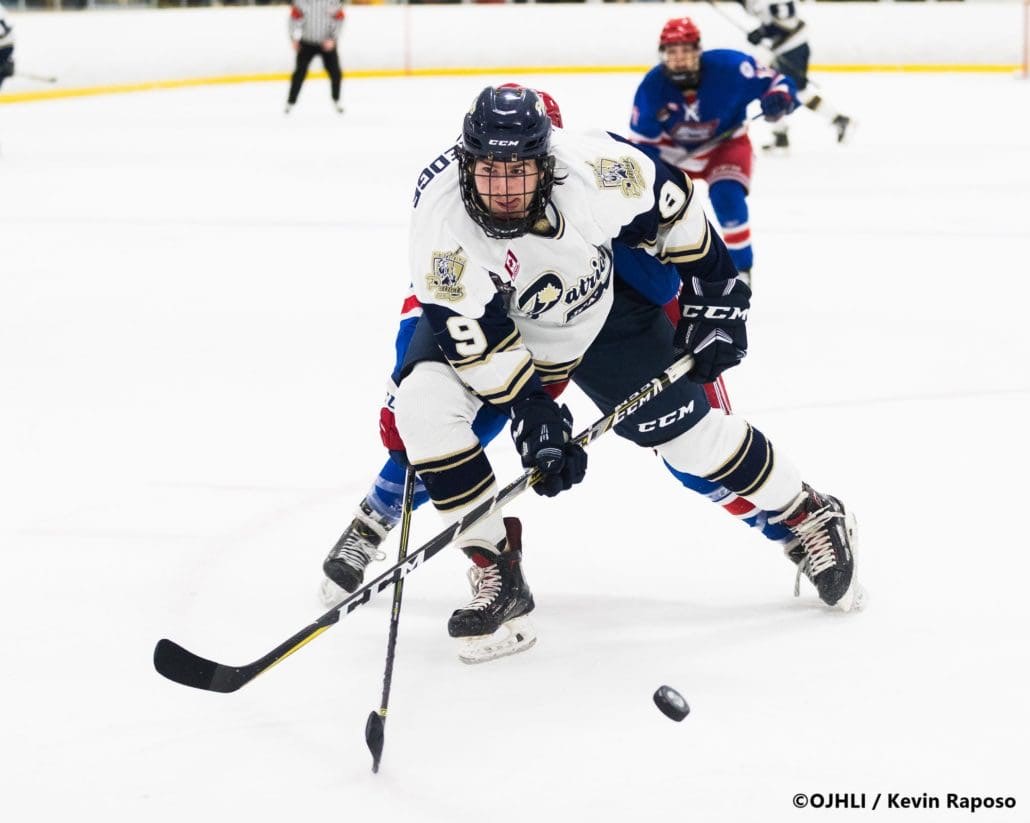Ontario Junior Hockey League, post-season second round. Game five of the best of seven series between the Oakville Blades and Toronto Patriots