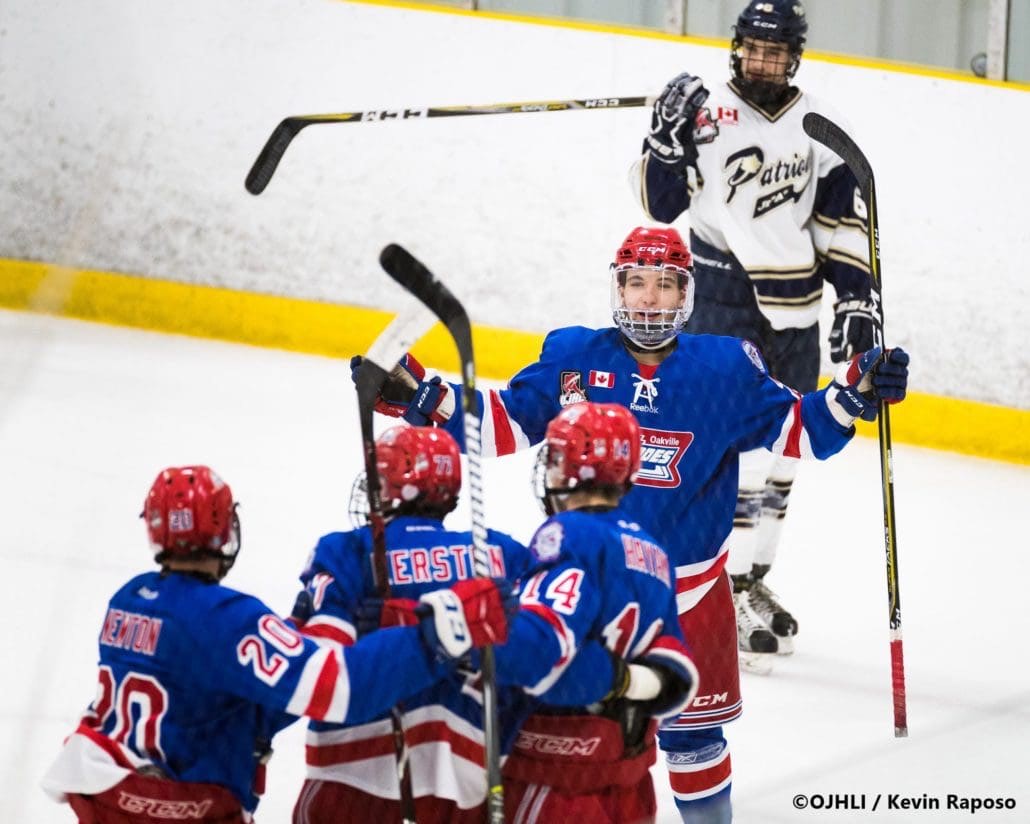 Ontario Junior Hockey League, post-season second round. Game five of the best of seven series between the Oakville Blades and Toronto Patriots
