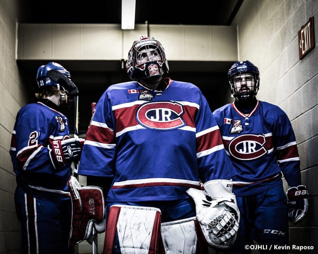 Ontario Junior Hockey League, post-season first round. Game five of the best of seven series between the Toronto Jr. Canadiens and Oakville Blades